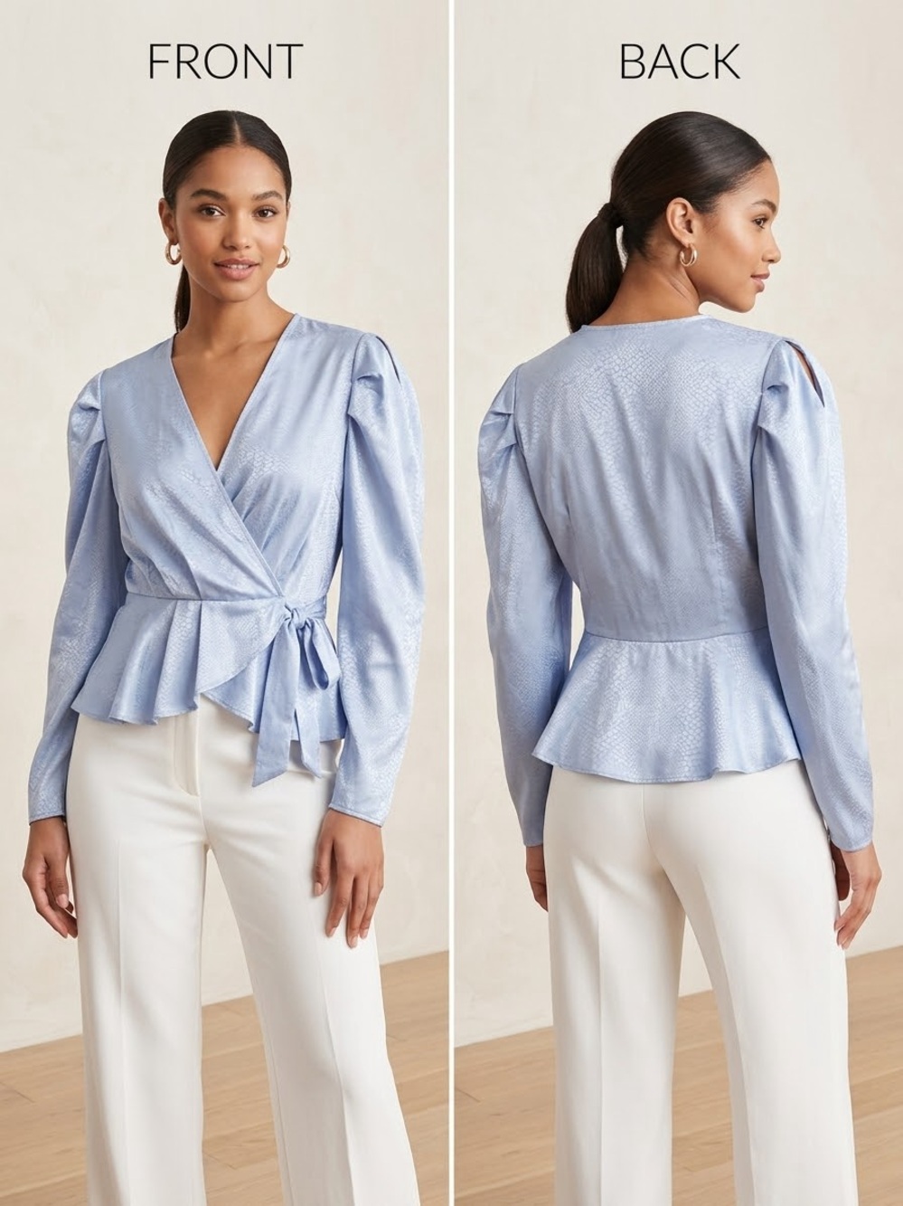 NWT Express Light Blue Wrap Peplum Office Career Blouse SZ XL